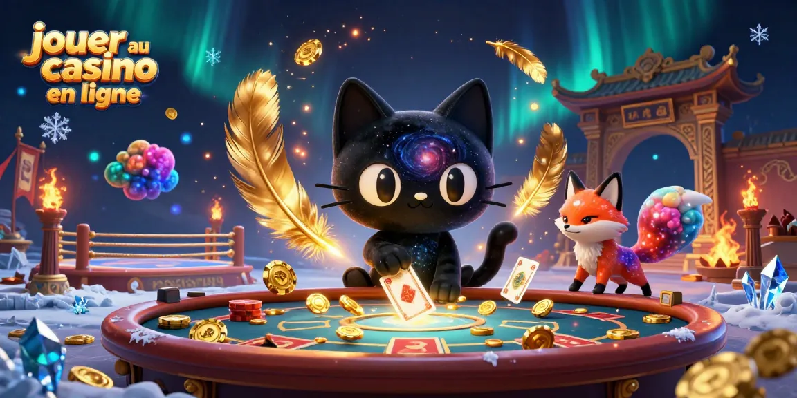 Jouer au casino en ligne avec un chat noir en gravité et un renard nébuleux dans un casino cosmique.