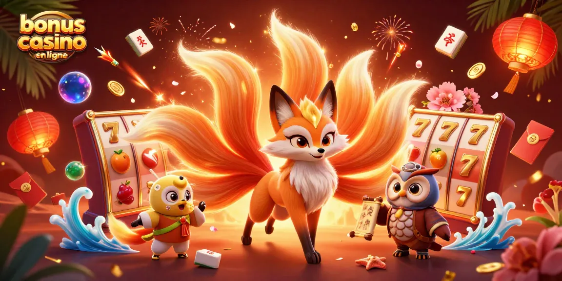 Profitez de bonus casino en ligne avec une illustration de casino dynamique et colorée.