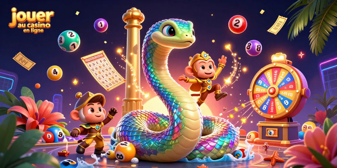 Jouer au casino en ligne avec des éléments captivants et un serpent arc-en-ciel chatoyant.
