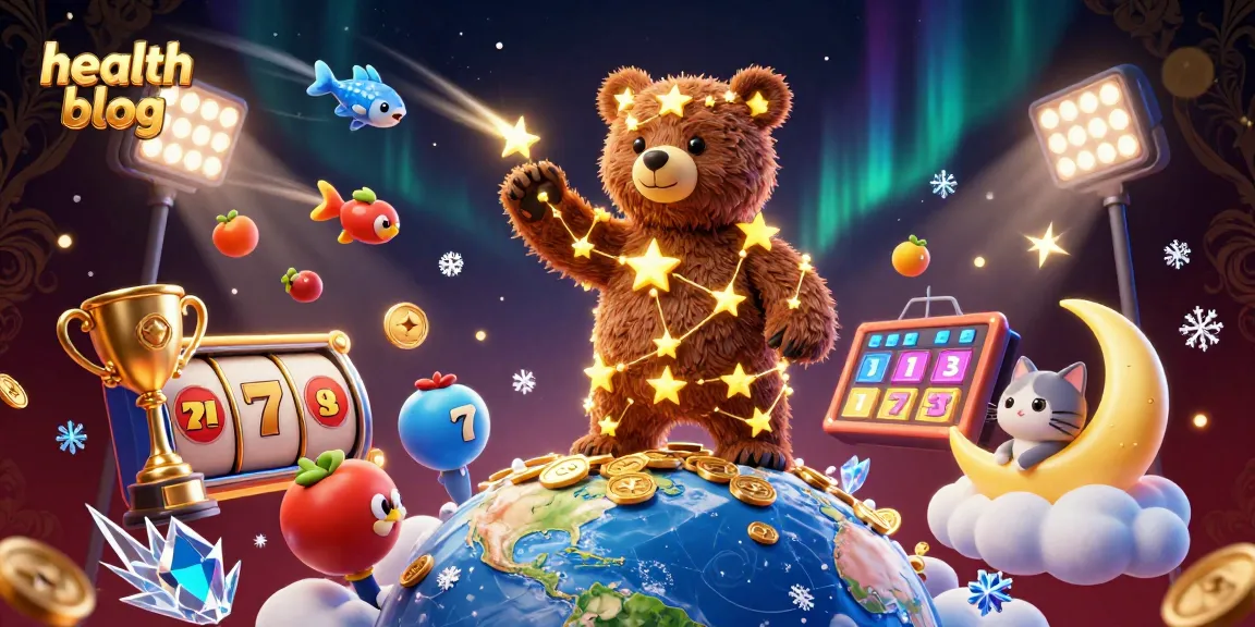 Engage in the thrill of slots with our health blog featuring a constellation bear and dynamic casino elements.