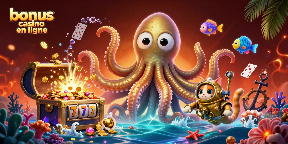 Explorez les offres du bonus casino en ligne avec un kraken et un chat plongeur inoubliables.